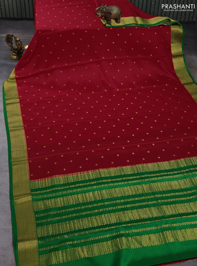 Pure mysore silk saree red and green with allover zari woven buttas and zari woven border