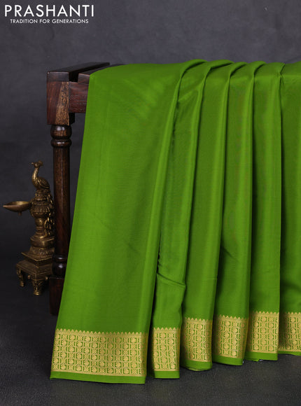 Pure mysore silk saree green with plain body and zari woven border