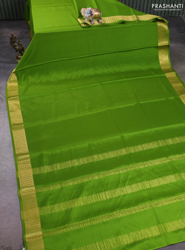 Pure mysore silk saree green with plain body and zari woven border