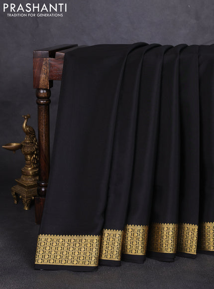 Pure mysore silk saree black with plain body and zari woven border