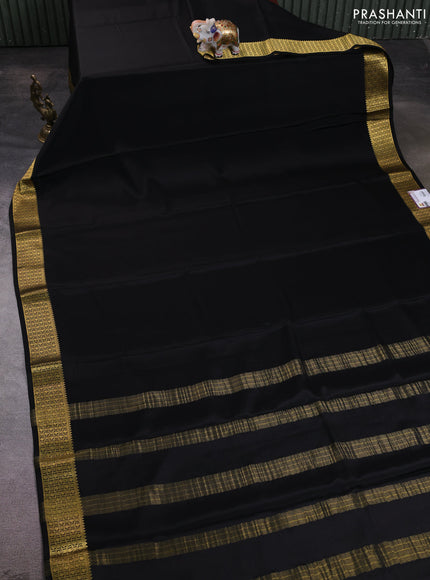 Pure mysore silk saree black with plain body and zari woven border