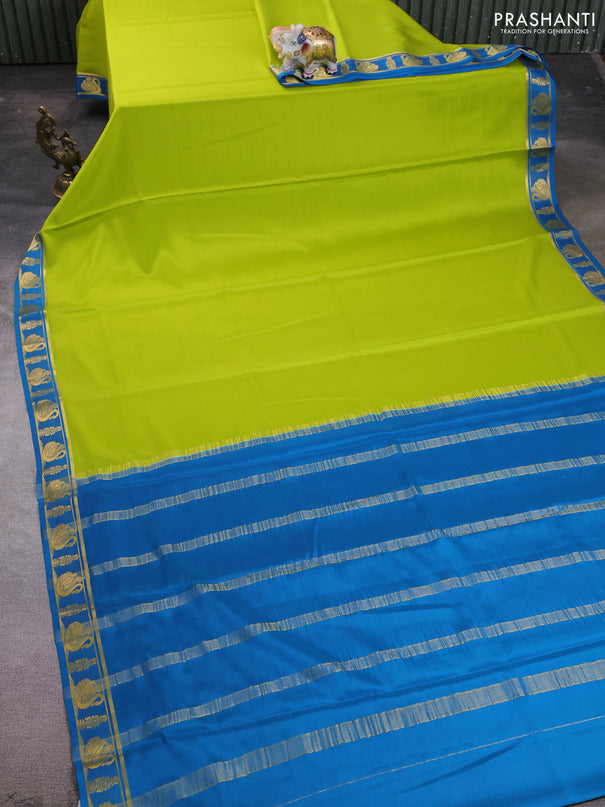 Pure mysore silk saree light green and teal blue with plain body and zari woven butta border