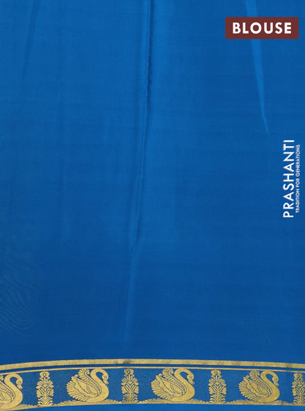 Pure mysore silk saree light green and teal blue with plain body and zari woven butta border