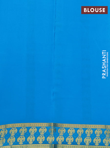 Pure mysore silk saree pista green and teal blue with plain body and zari woven butta border
