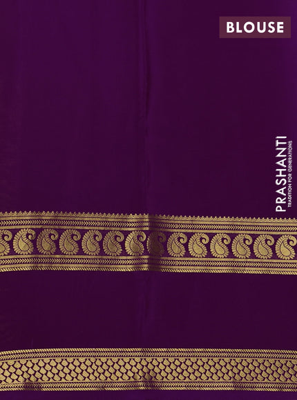 Pure mysore silk saree yellow and purple with plain body and rettapet zari woven border
