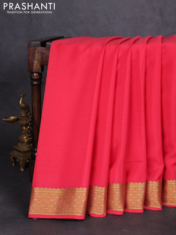 Pure mysore silk saree peach pink with plain body and zari woven border