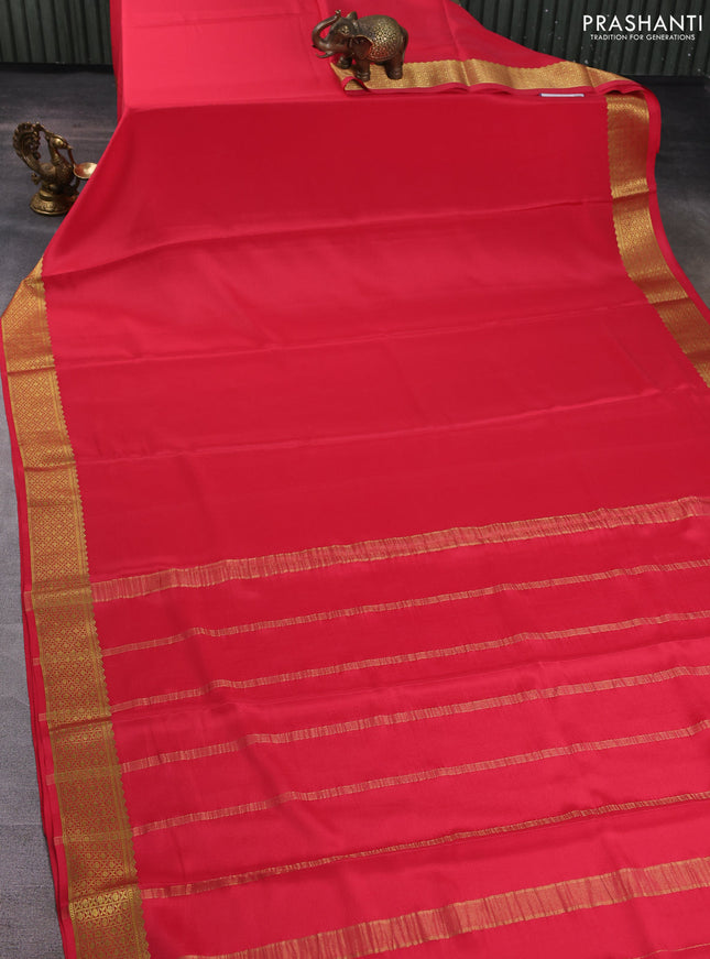 Pure mysore silk saree peach pink with plain body and zari woven border