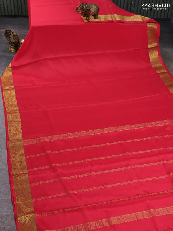 Pure mysore silk saree peach pink with plain body and zari woven border