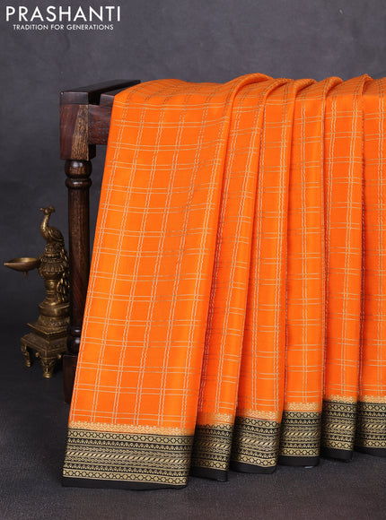 Pure mysore silk saree orange and black with allover zari woven checked pattern and zari woven border