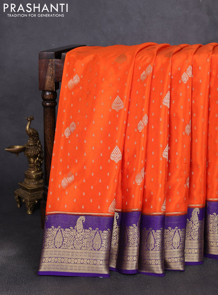 Pure mysore silk saree orange and violet with allover zari woven buttas and zari woven border