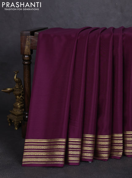 Pure mysore silk saree deep purple with plain body and zari woven border