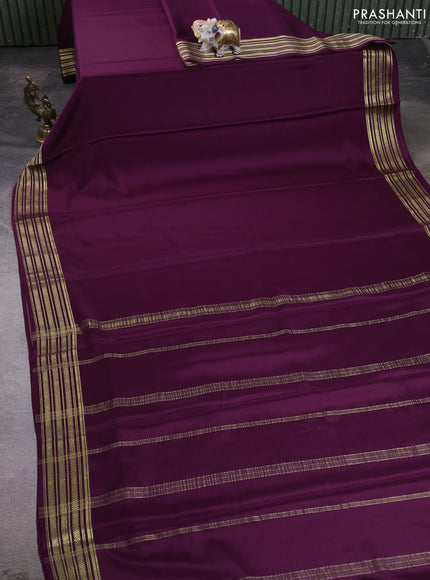 Pure mysore silk saree deep purple with plain body and zari woven border