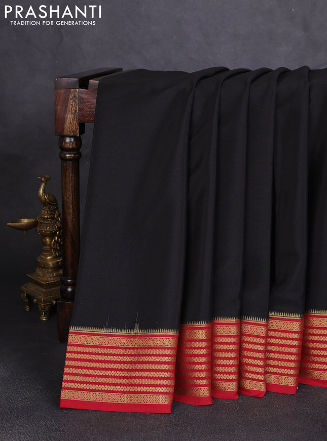 Pure mysore silk saree black and maroon with plain body and zari woven border