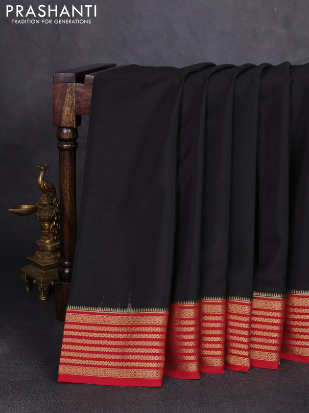 Pure mysore silk saree black and maroon with plain body and zari woven border