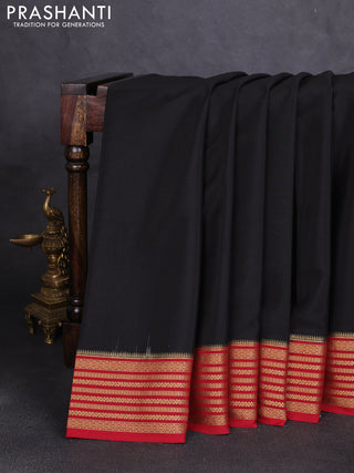 Pure mysore silk saree black and maroon with plain body and zari woven border