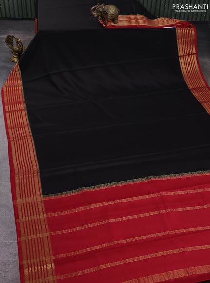 Pure mysore silk saree black and maroon with plain body and zari woven border