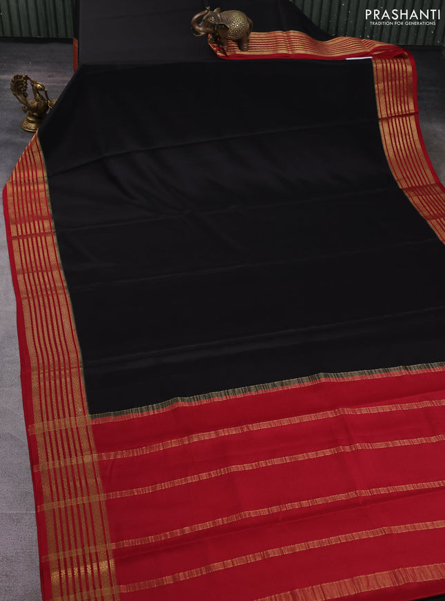 Pure mysore silk saree black and maroon with plain body and zari woven border