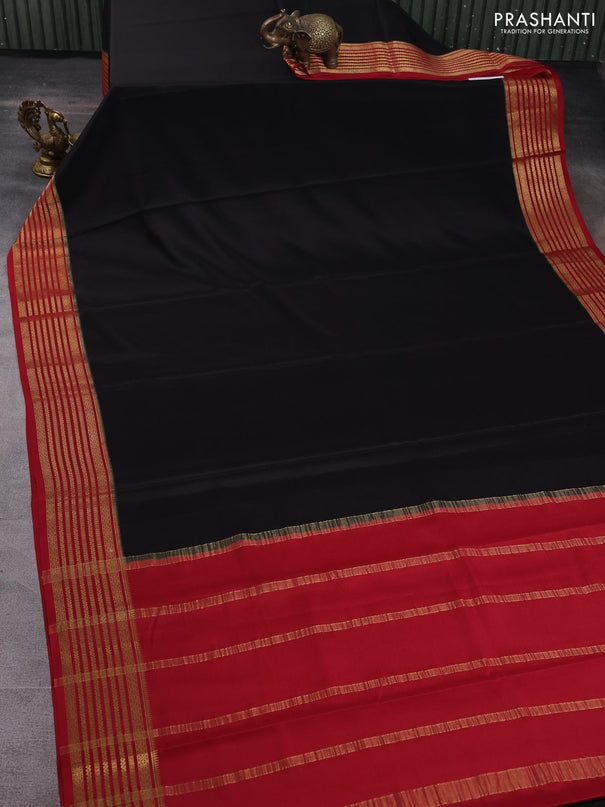 Pure mysore silk saree black and maroon with plain body and zari woven border