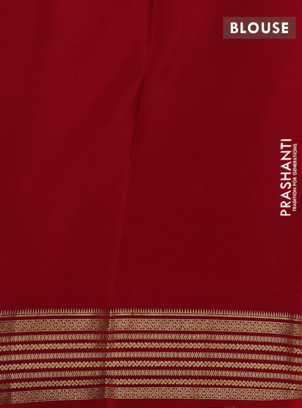 Pure mysore silk saree bottle green and red with plain body and zari woven border