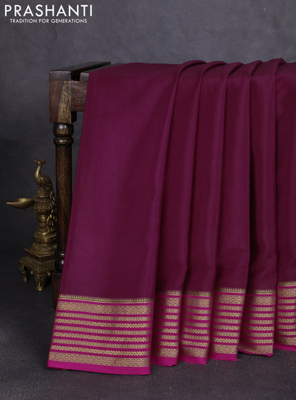 Pure mysore silk saree wine shade and pink with plain body and zari woven border