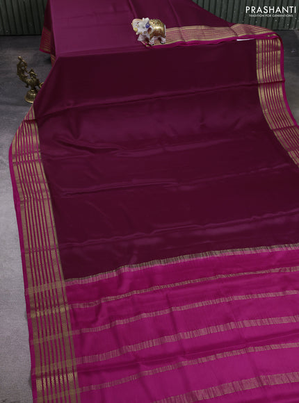 Pure mysore silk saree wine shade and pink with plain body and zari woven border