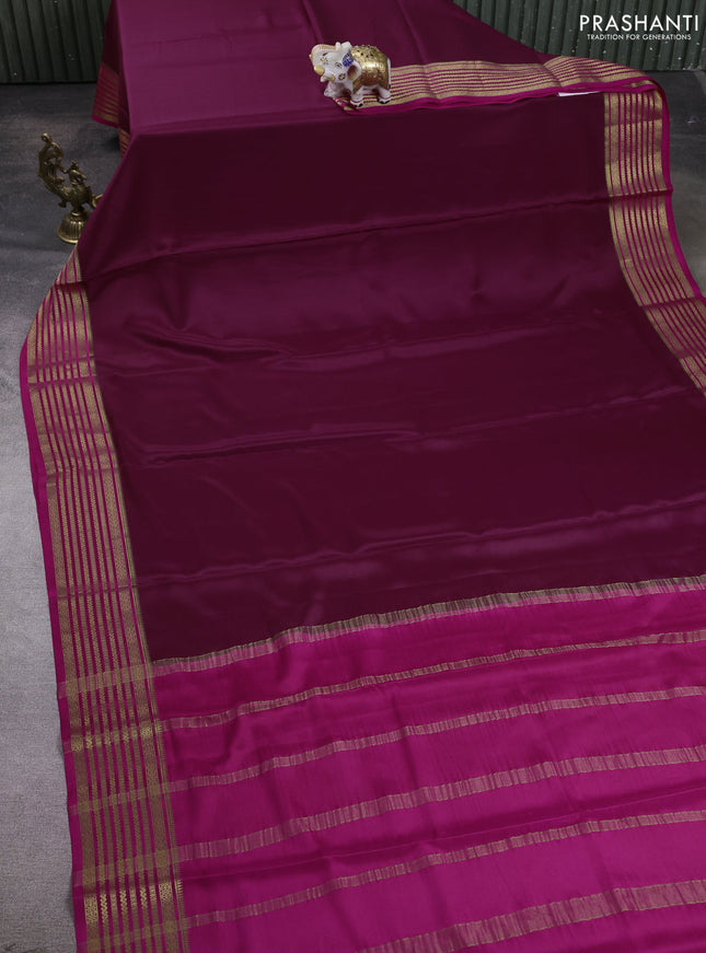 Pure mysore silk saree wine shade and pink with plain body and zari woven border