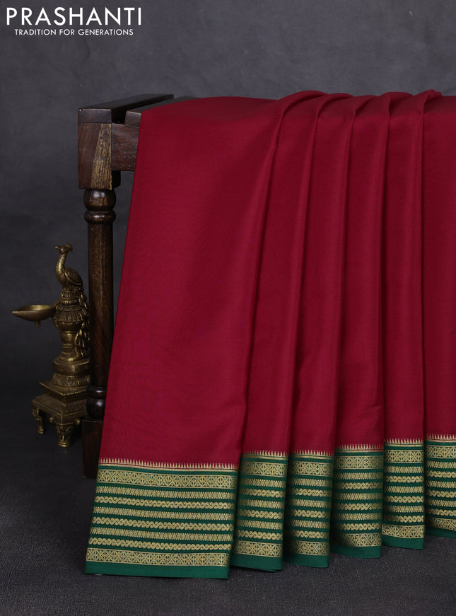 Pure mysore silk saree red and green with plain body and zari woven border