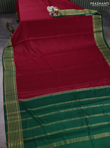 Pure mysore silk saree red and green with plain body and zari woven border
