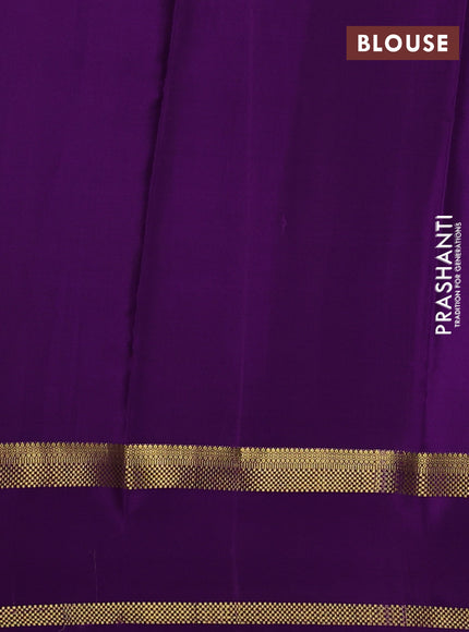 Pure mysore silk saree cs blue and purple with allover small zari woven checked pattern and rettapet zari woven border