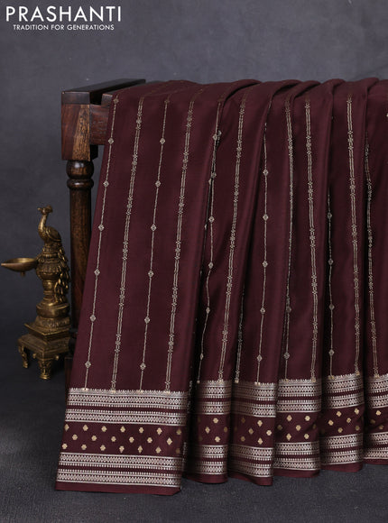 Pure mysore silk saree brown with allover zari weaves and zari woven border