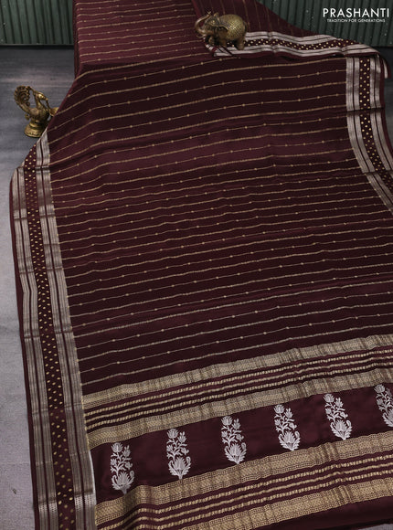 Pure mysore silk saree brown with allover zari weaves and zari woven border