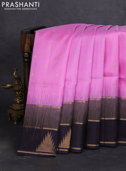 Pure soft silk saree lotus pink and wine shade with zari woven buttas and rettepet zari woven border