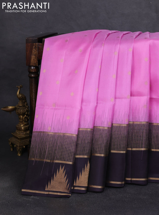 Pure soft silk saree lotus pink and wine shade with zari woven buttas and rettepet zari woven border
