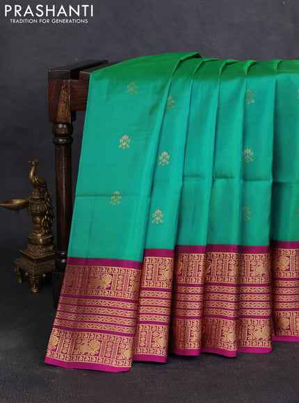 Pure soft silk saree teal green and purple with zari woven buttas and zari woven border