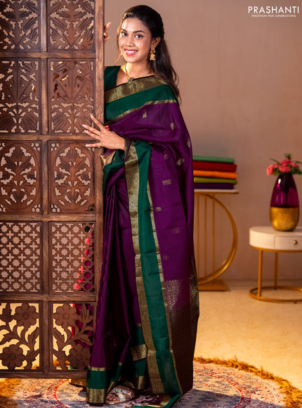 Pure soft silk saree purple and coffee brown green with zari woven buttas and rettepet zari woven border