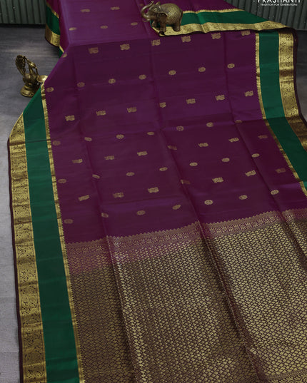 Pure soft silk saree purple and coffee brown green with zari woven buttas and rettepet zari woven border