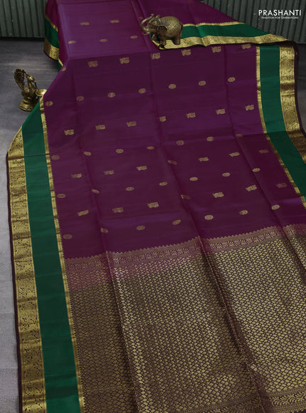 Pure soft silk saree purple and coffee brown green with zari woven buttas and rettepet zari woven border