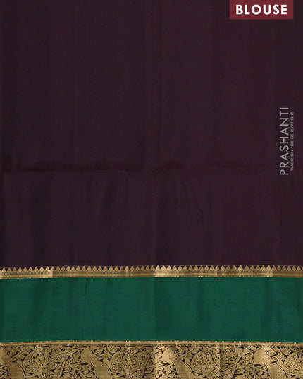 Pure soft silk saree purple and coffee brown green with zari woven buttas and rettepet zari woven border