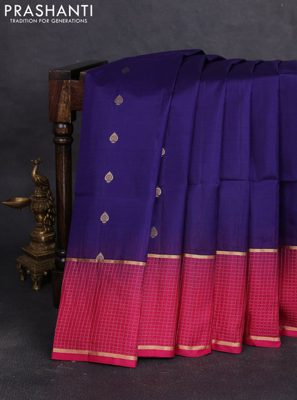 Pure soft silk saree blue and pink with zari woven buttas and zari woven checked border
