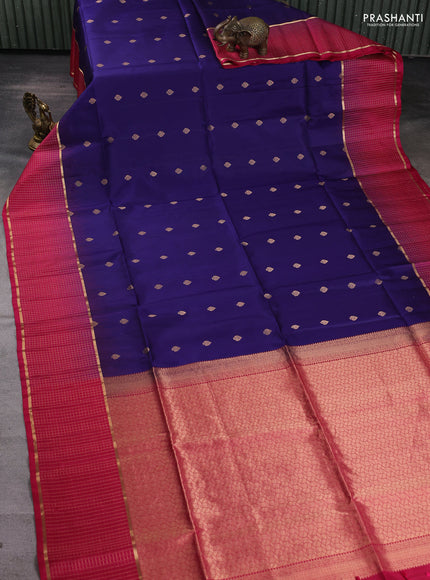 Pure soft silk saree blue and pink with zari woven buttas and zari woven checked border