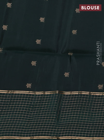 Pure soft silk saree rust shade and bottle green with zari woven buttas and zari woven checked border