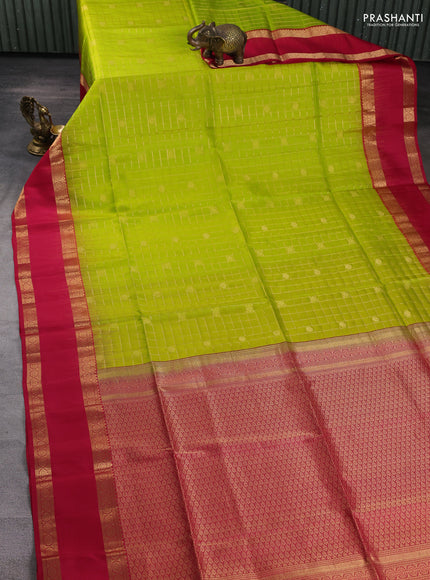 Pure soft silk saree light green and pink with allover zari checks & buttas and rettapet zari woven border