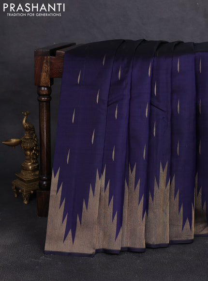 Pure soft silk saree navy blue with zari woven buttas and temple zari woven border
