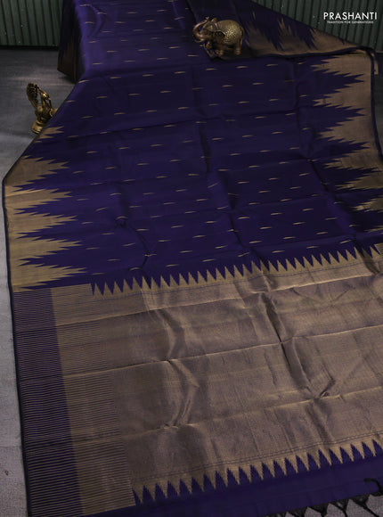 Pure soft silk saree navy blue with zari woven buttas and temple zari woven border
