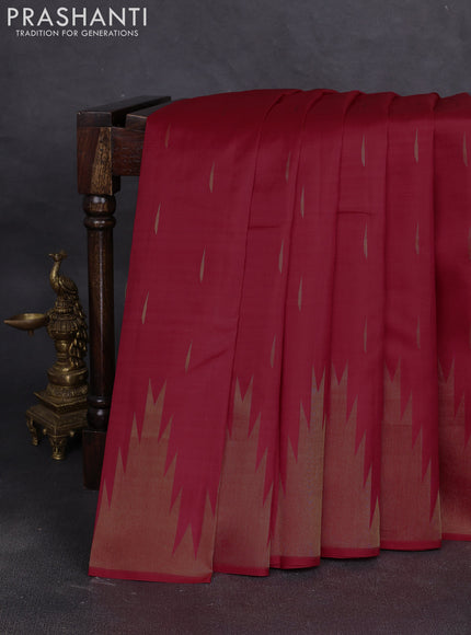 Pure soft silk saree red with zari woven buttas and temple zari woven border