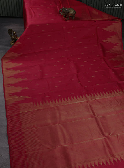 Pure soft silk saree red with zari woven buttas and temple zari woven border
