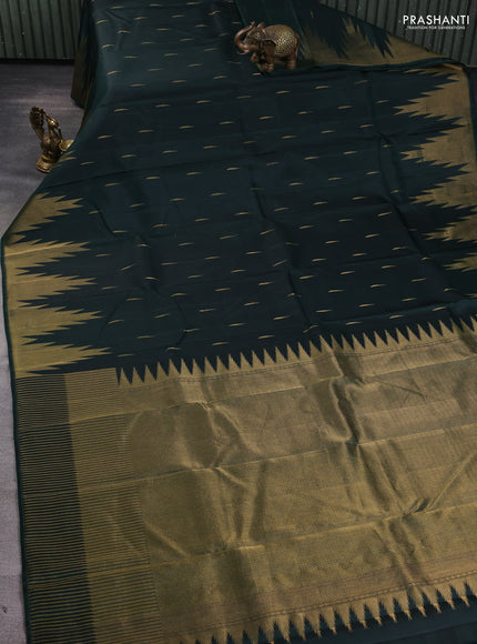 Pure soft silk saree bottle green with allover zari woven buttas and temple design zari woven border