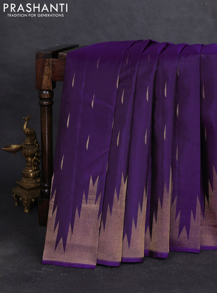 Pure soft silk saree purple with allover zari woven buttas and temple design zari woven border