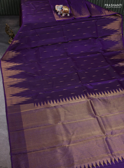 Pure soft silk saree purple with allover zari woven buttas and temple design zari woven border