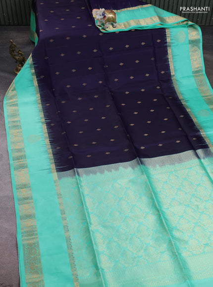 Pure soft silk saree navy blue and teal blue with zari woven buttas and long zari woven butta border